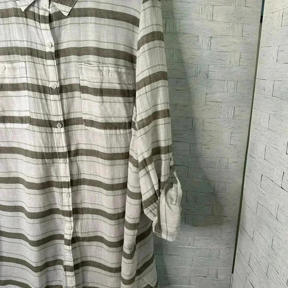 Lane Bryant Womens Blouse linen cotton blend button down striped white plus size - Picture 3 of 10